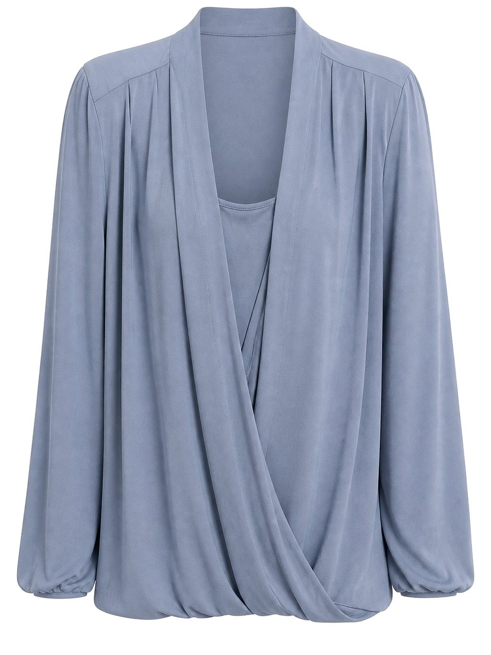 MELLODAY 3X Light Blue Draped Wrap Blouse